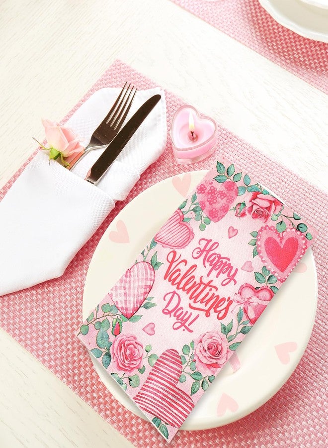 JarThenaAMCS 50Pcs Happy Valentine's Day Paper Guest Napkin Love Heart Floral Eucalyptus Bathroom Napkin Pink Disposable Guest Hand Towel For Home Party Supplies - Image 4